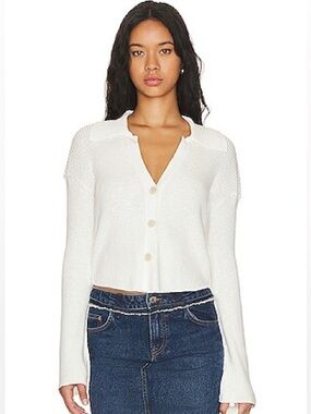 Free People Ella Cream Ribbed Crop Button-Front Shirt